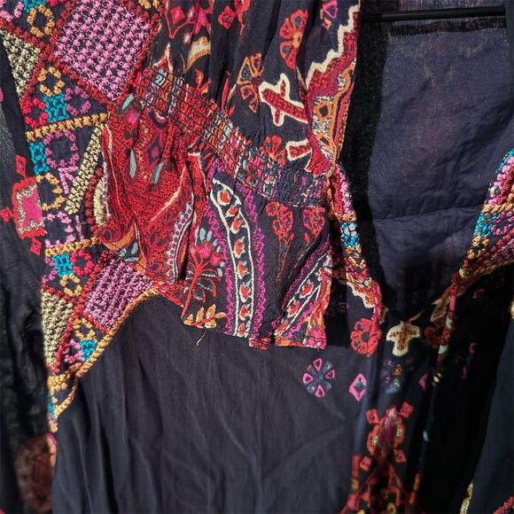 Soft Surroundings Iskra Blue Embroidered Tunic Blouse Boho Top Tassel Size S - Picture 5 of 7